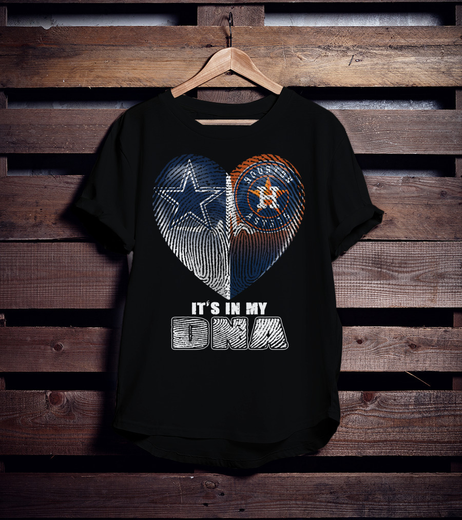 It's In My Dna Dallas Cowboys Houston Astros Heart Fingerprint T-Shirt