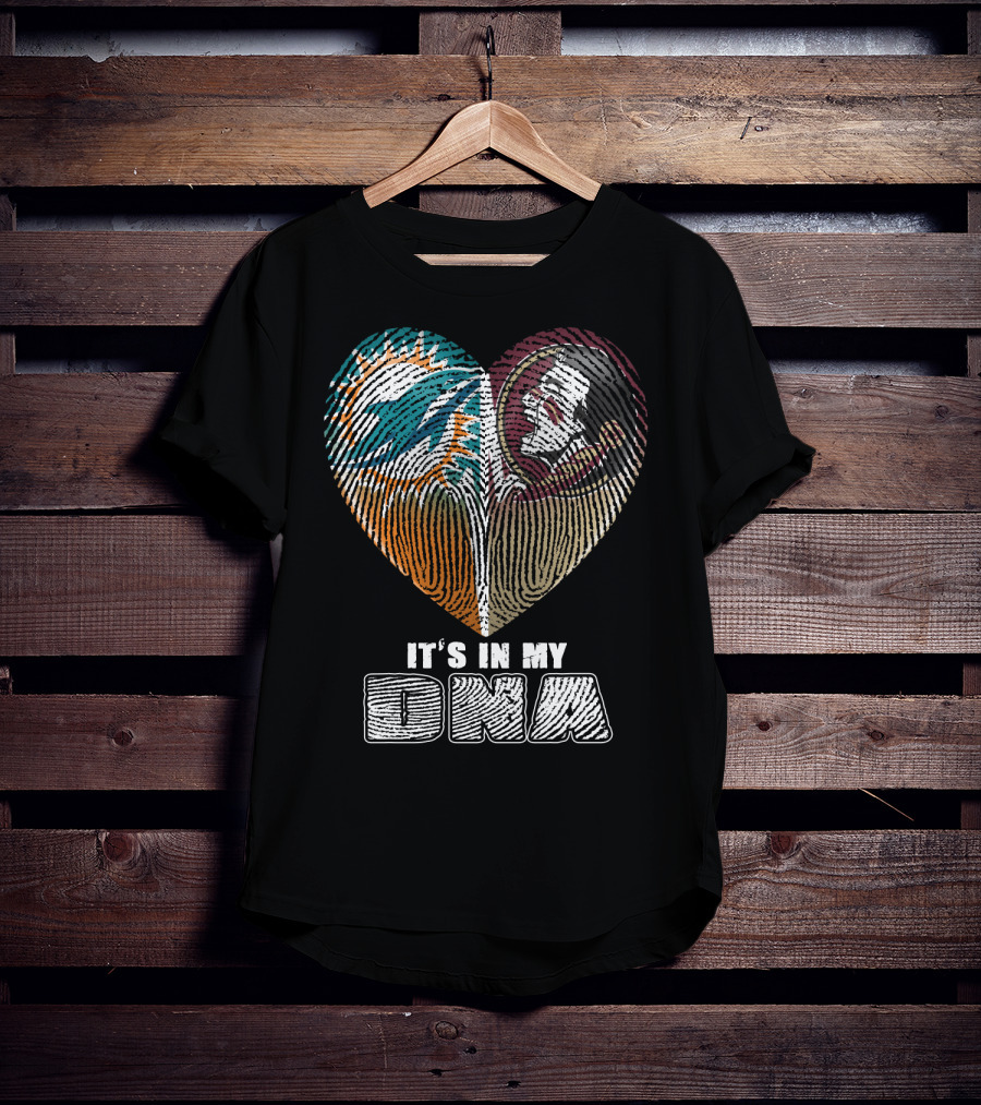 It's In My Dna Miami Dolphins Florida State Seminoles Heart Fingerprint T-Shirt
