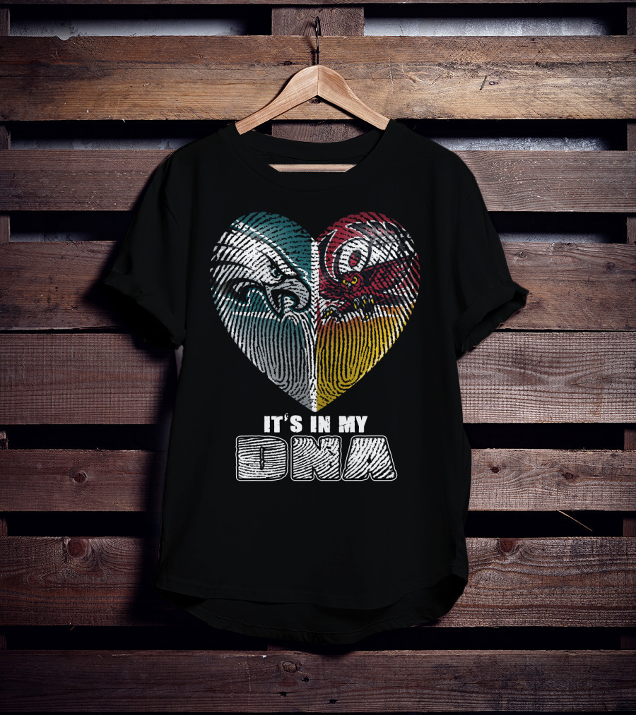 It's In My Dna Eagles Hurricanes Heart Fingerprint T-Shirt