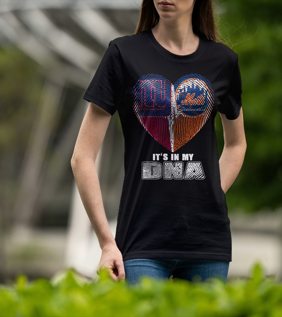 It's In My Dna Ny Giants Mets Fingerprint Heart T-Shirt