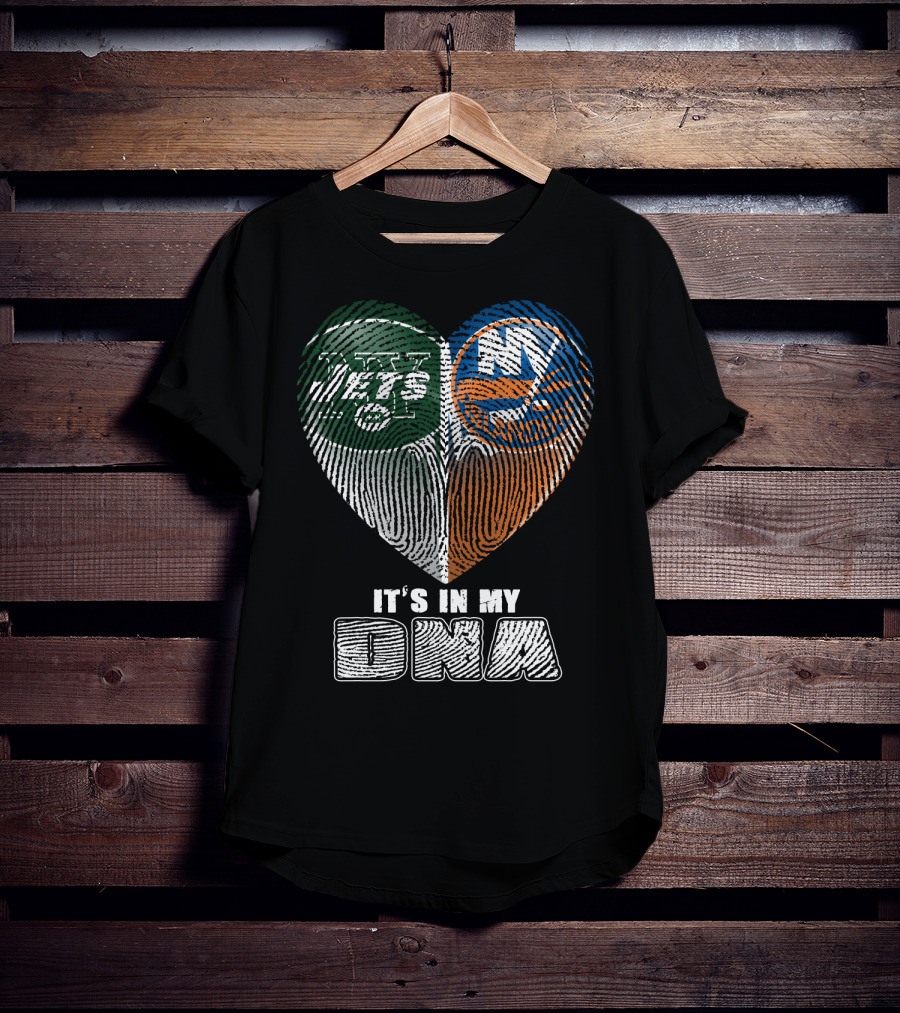 It's In My Dna Jets Islanders Heart Fingerprint T-Shirt