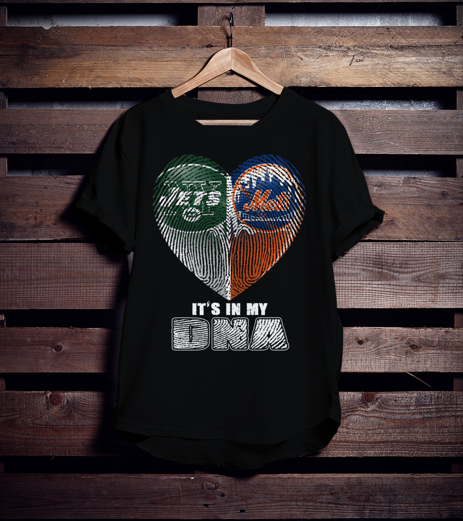 Jets Mets It's In My Dna Fingerprint Heart T-Shirt