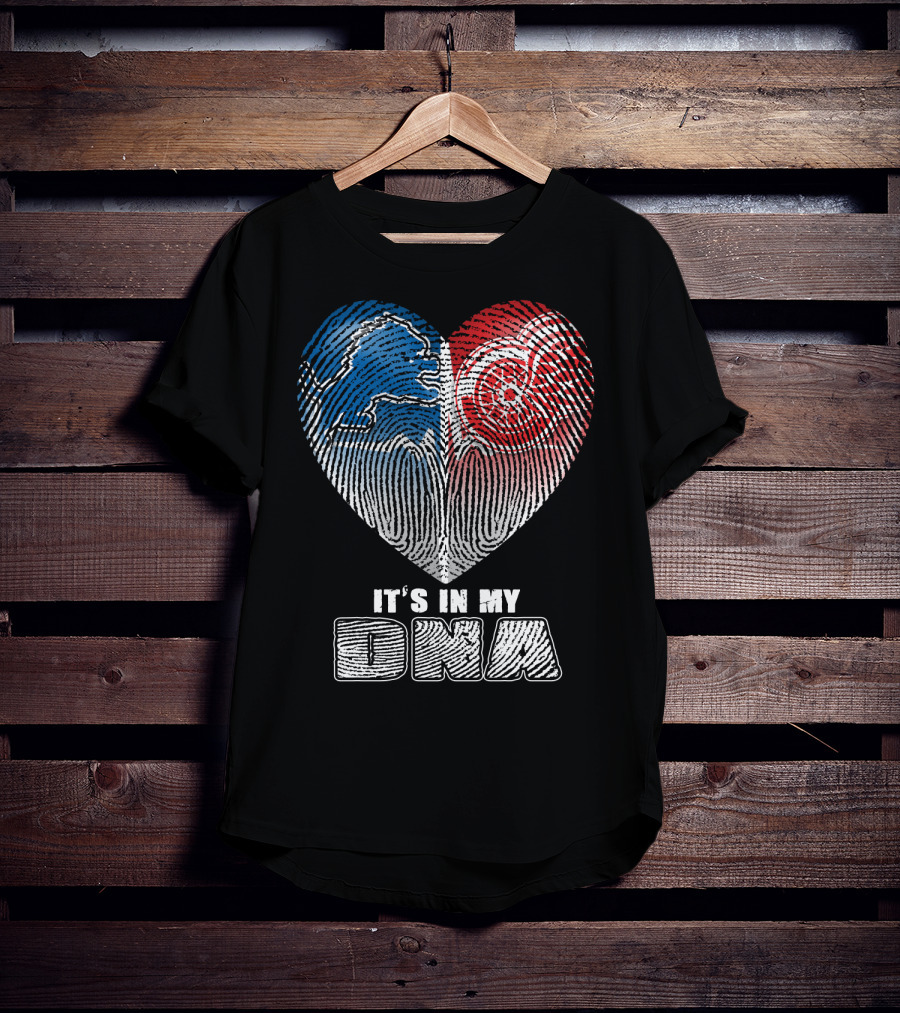 It's In My Dna Detroit Lions Red Wings Fingerprint Heart T-Shirt