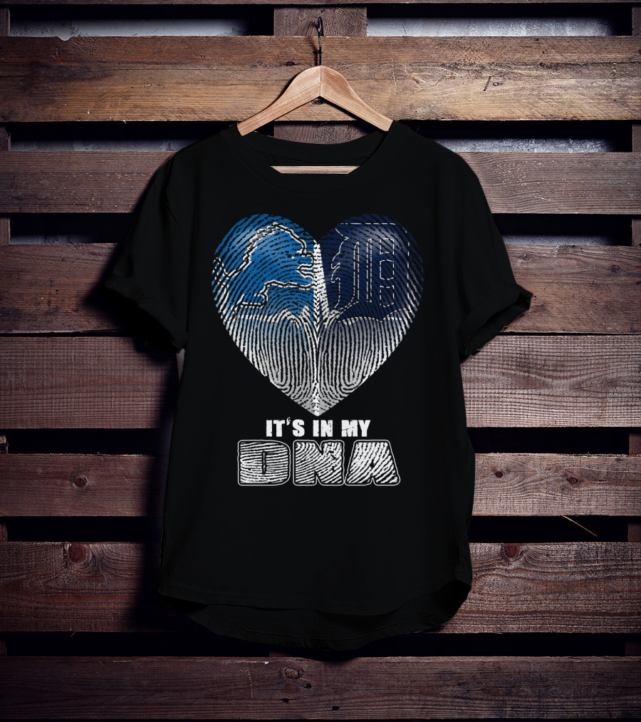 It's In My Dna Detroit Lions Tigers Heart Fingerprint T-Shirt