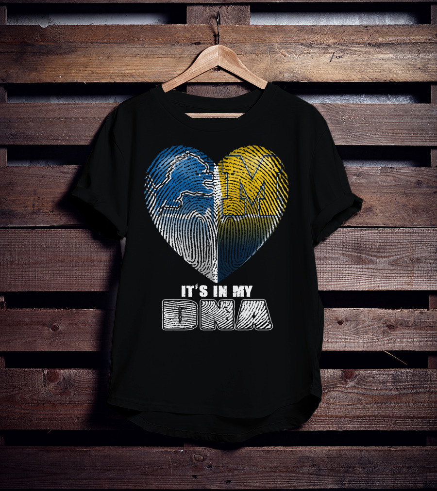 It's In My Dna Detroit Lions Michigan Wolverines Heart Fingerprint T-Shirt