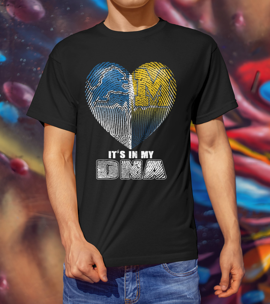It's In My Dna Detroit Lions Michigan Wolverines Heart Fingerprint T-Shirt