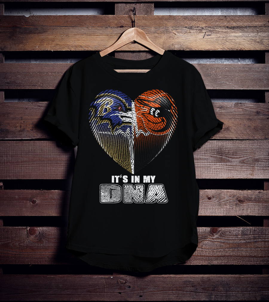 It's In My Dna Ravens Orioles Heart Fingerprint T-Shirt