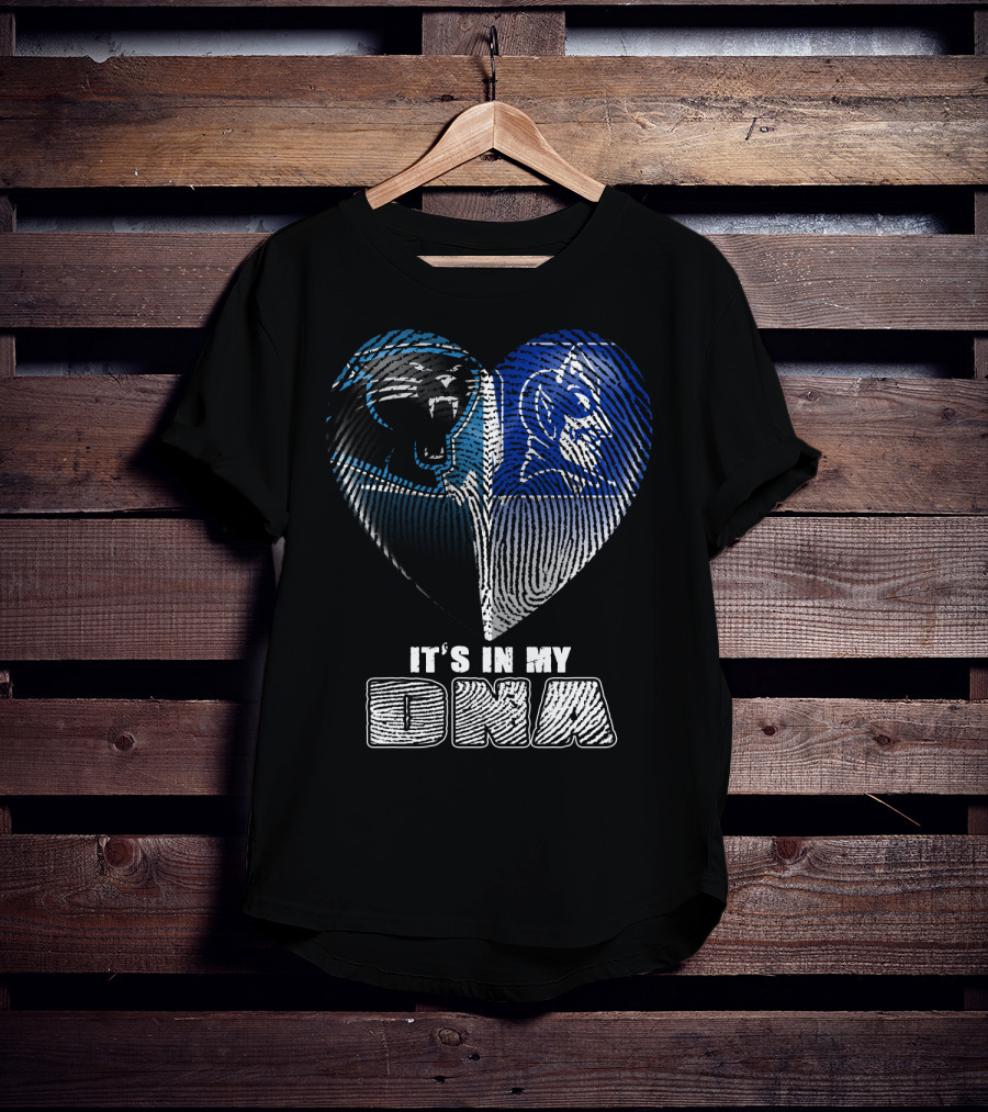 It's In My Dna Carolina Panthers And Duke Blue Devils Fingerprint Heart T-Shirt