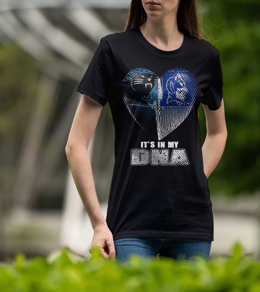It's In My Dna Carolina Panthers And Duke Blue Devils Fingerprint Heart T-Shirt