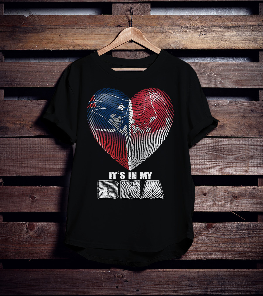 It's In My Dna Patriots Red Sox Heart Fingerprint T-Shirt
