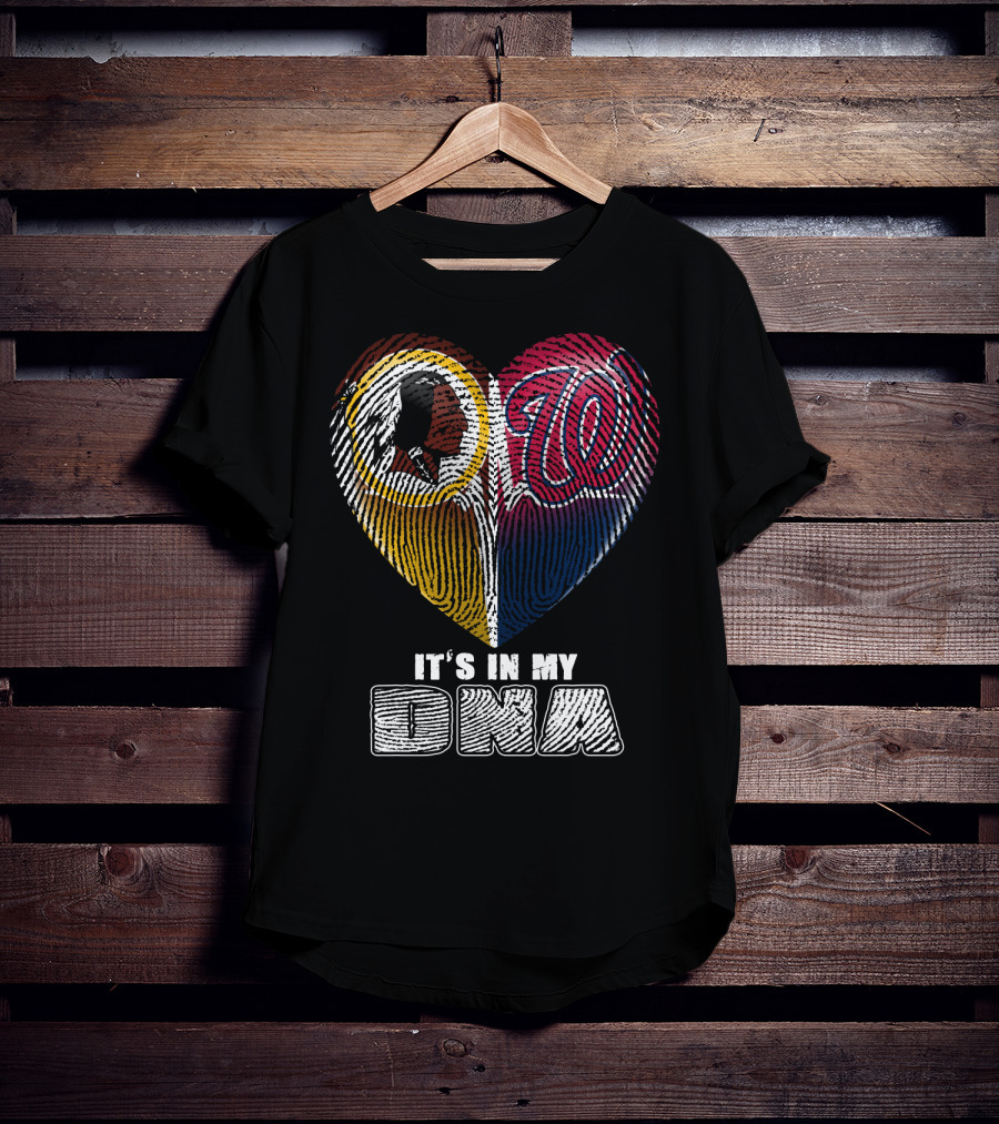 It's In My Dna Washington Redskins Washington Nationals Heart Fingerprint T-Shirt