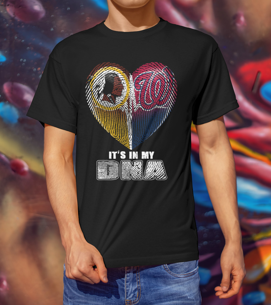 It's In My Dna Washington Redskins Washington Nationals Heart Fingerprint T-Shirt