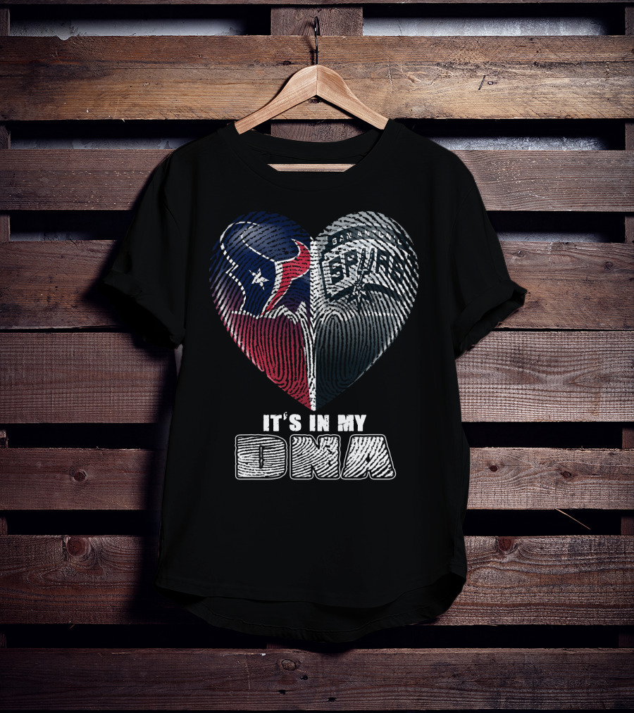 It's In My Dna Houston Texas San Antonio Spurs Heart Fingerprint T-Shirt