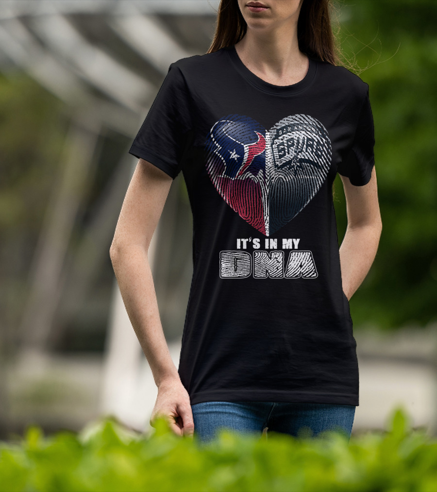 It's In My Dna Houston Texas San Antonio Spurs Heart Fingerprint T-Shirt