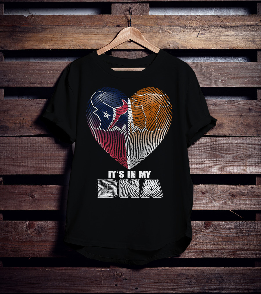 It's In My Dna Texans And Longhorns Heart Fingerprint T-Shirt