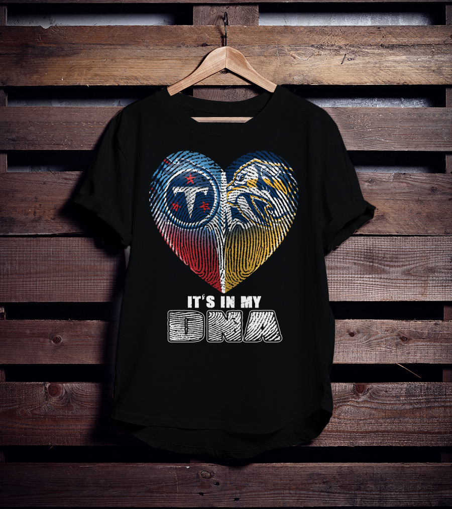 It's In My Dna Tennessee Titans Predators Heart Fingerprint T-Shirt