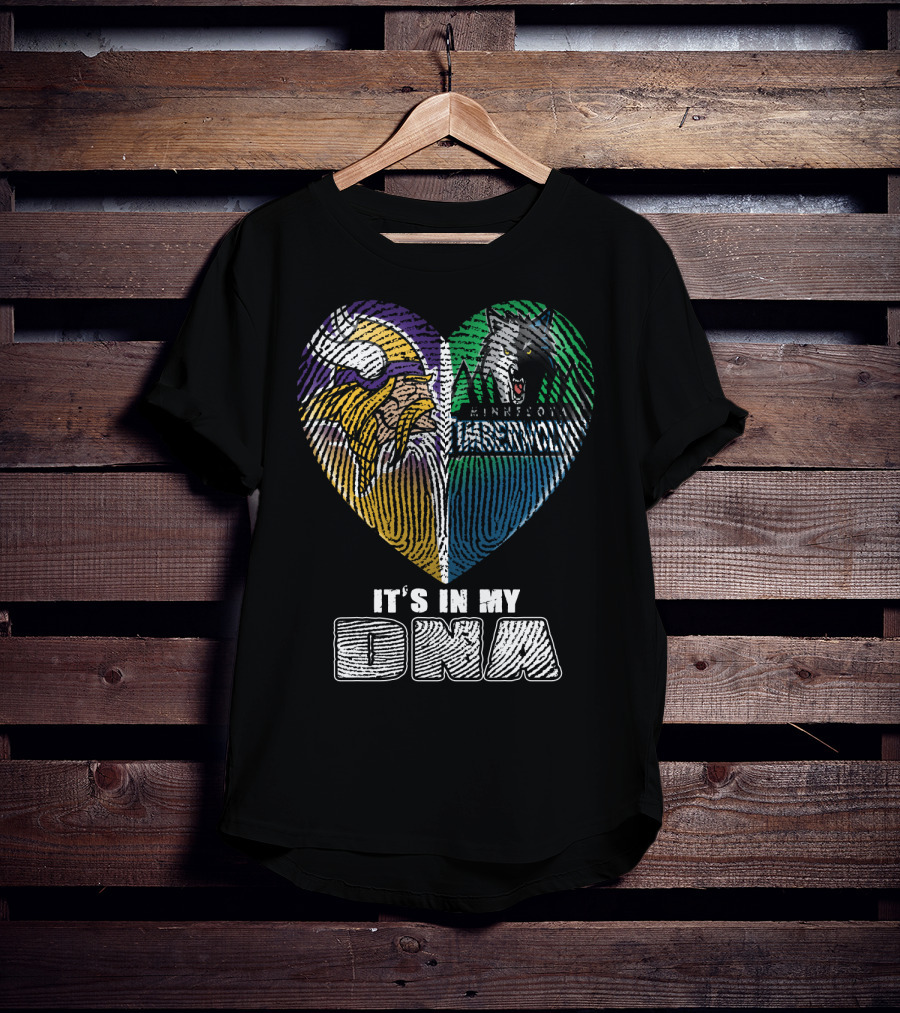 It's In My Dna Minnesota Vikings Timberwolves Heart Fingerprint T-Shirt