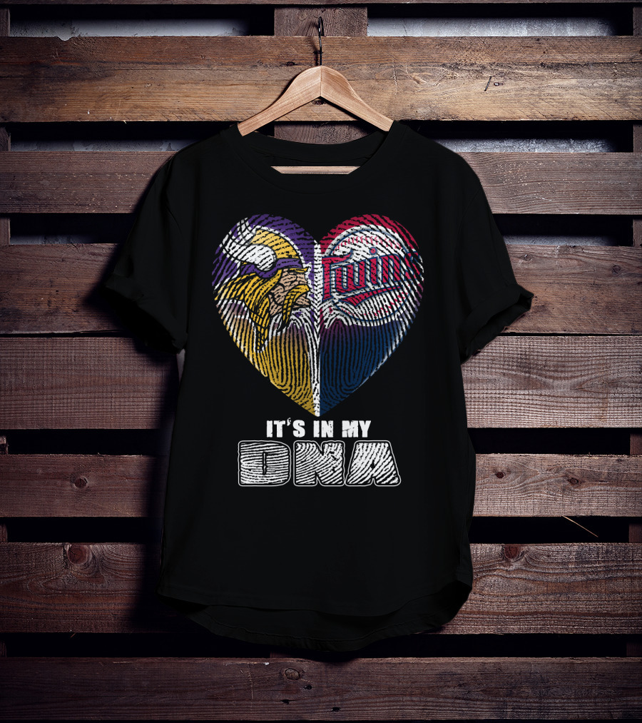 Vikings Twins Fingerprint Heart It's In My Dna T-Shirt