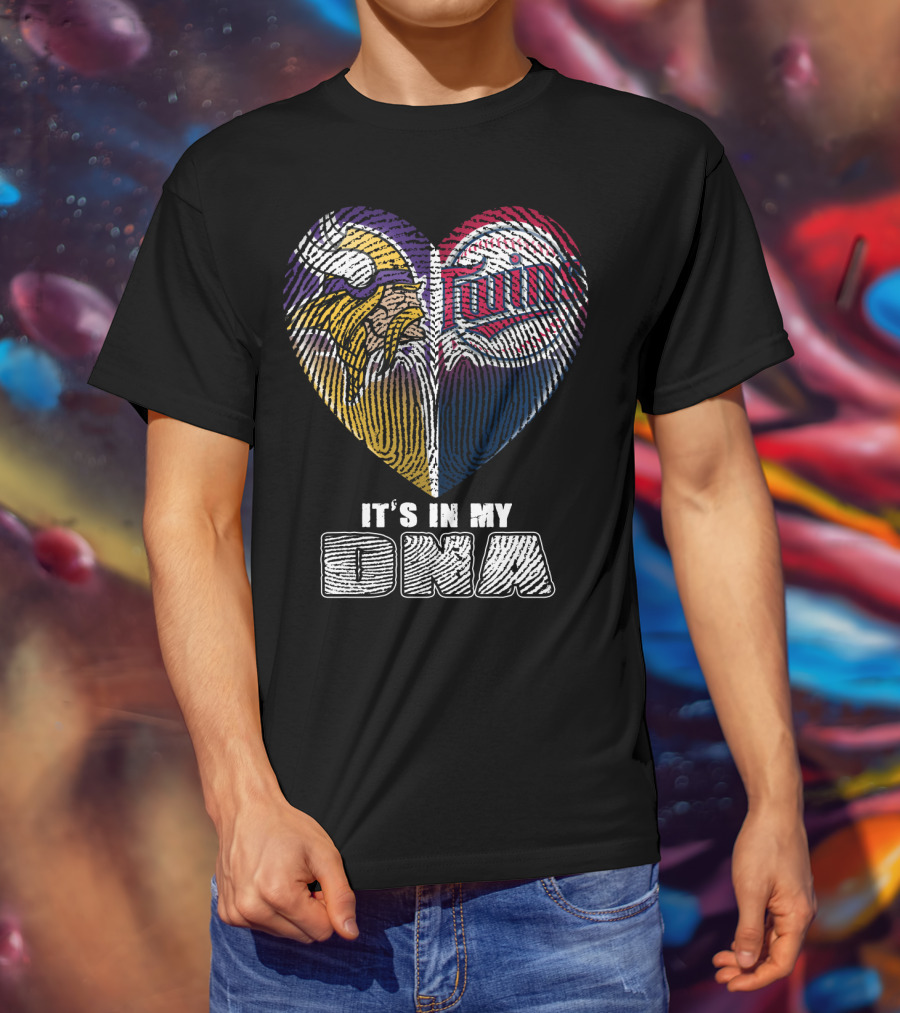 Vikings Twins Fingerprint Heart It's In My Dna T-Shirt
