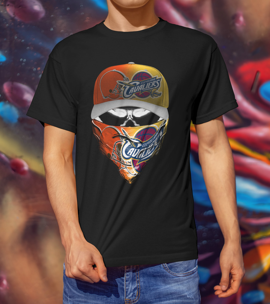 Cleveland Cavaliers Skum 021 Mask And Hat Design Featuring Team Logos T-Shirt