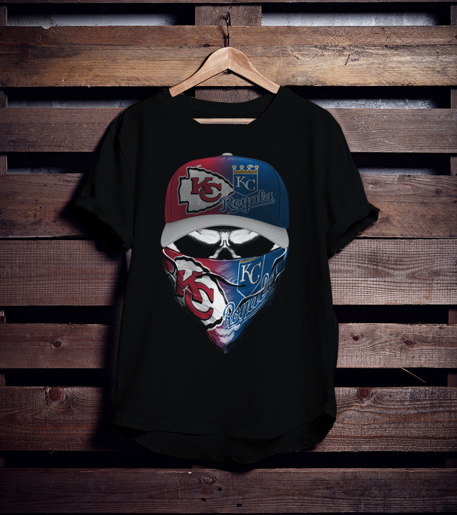 Kansas City Chiefs Royals Skull Mask Logo Mashup T-Shirt