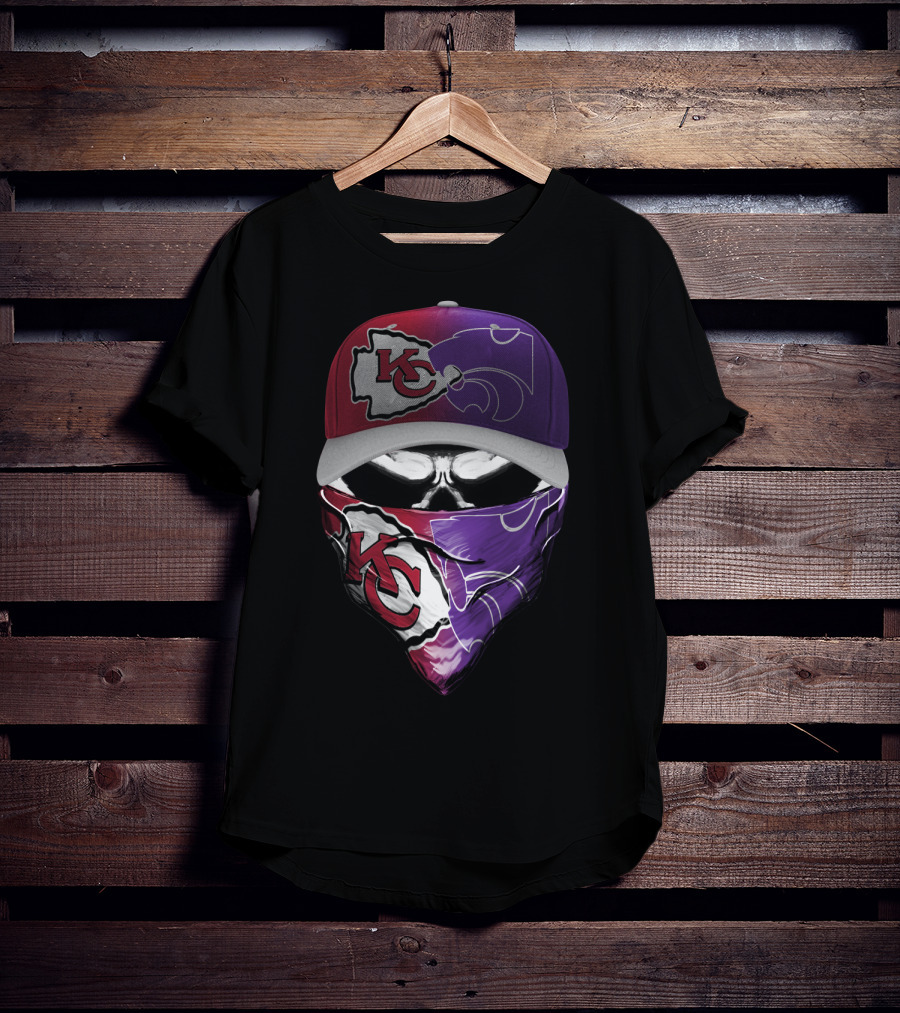 Kansas City Chiefs Kansas State Wildcats Fan Skull Mask T-Shirt