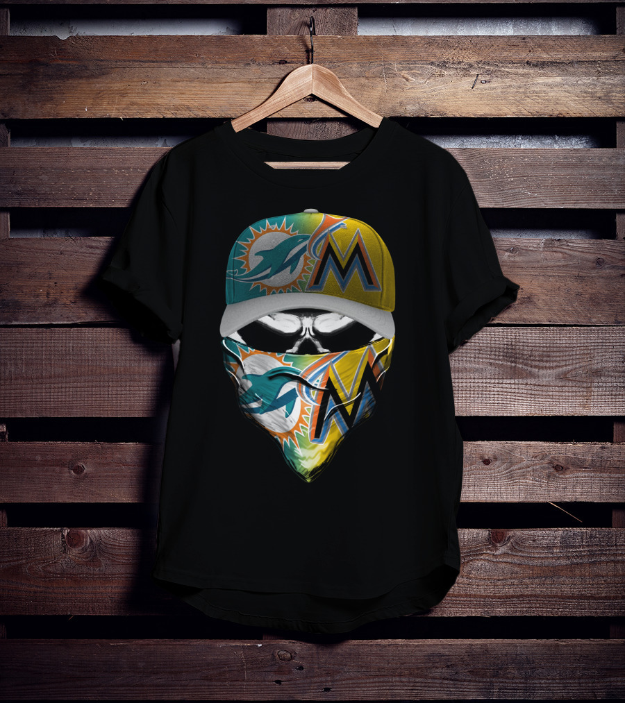 Miami Dolphins Miami Marlins Masked Skull Cap T-Shirt