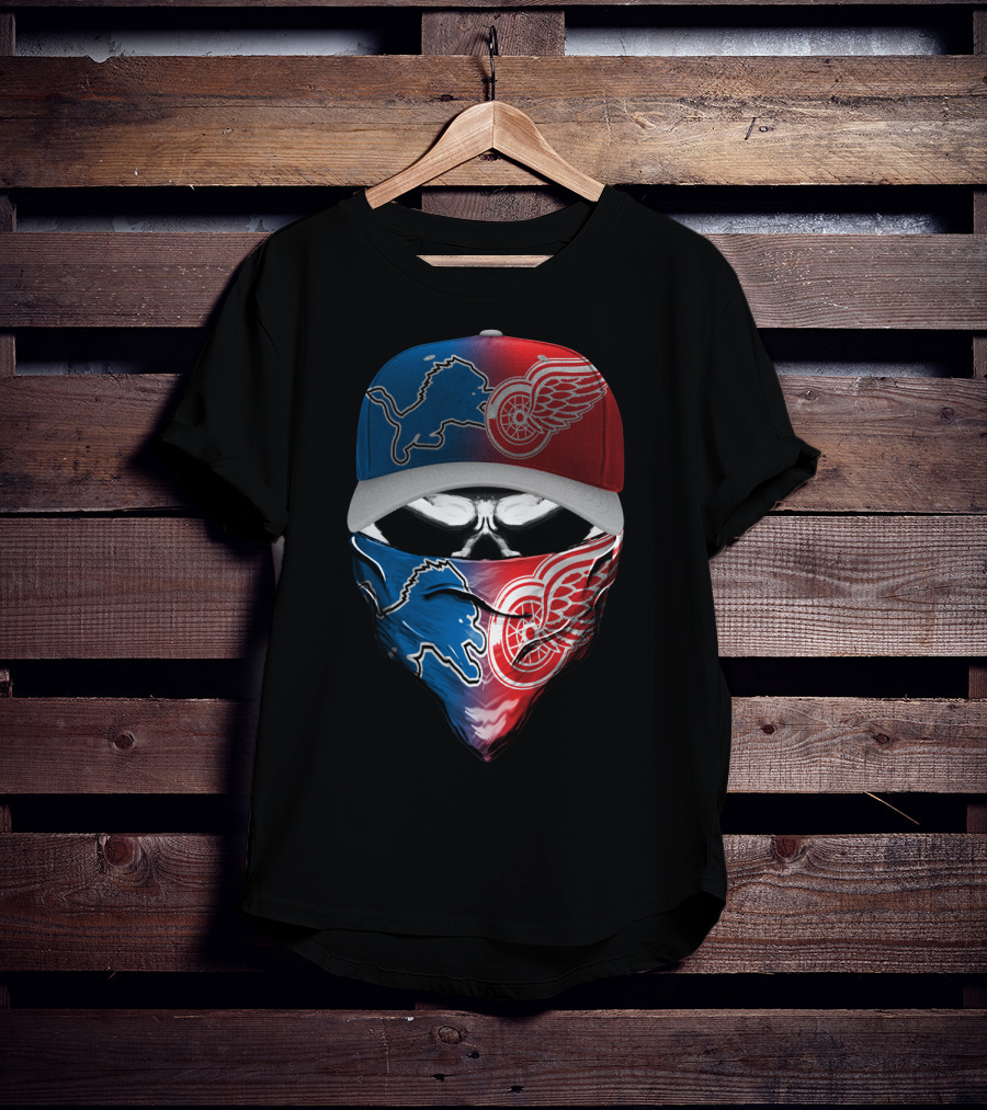 Detroit Lions Red Wings Fusion Hat And Bandana T-Shirt