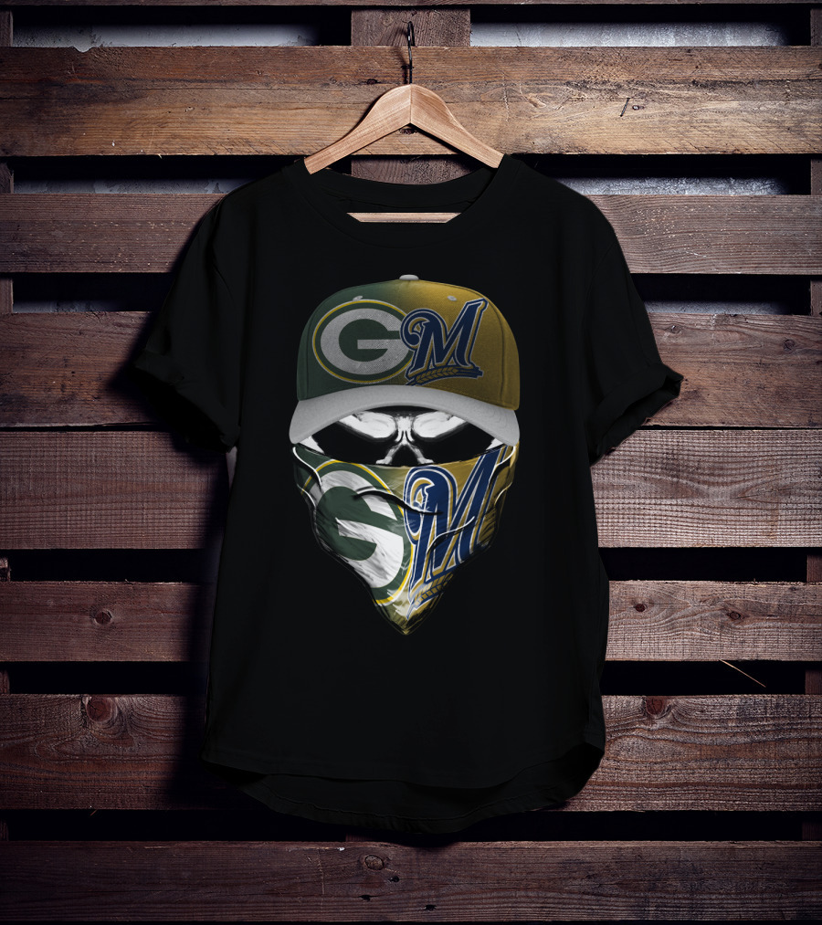 Green Bay Packers Milwaukee Brewers Skull Cap Bandana Blend T-Shirt