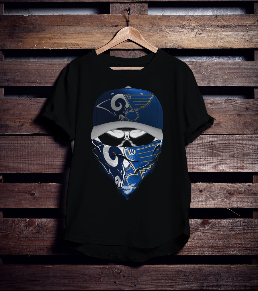Blue Rams And Wings Logos Hat And Bandana T-Shirt
