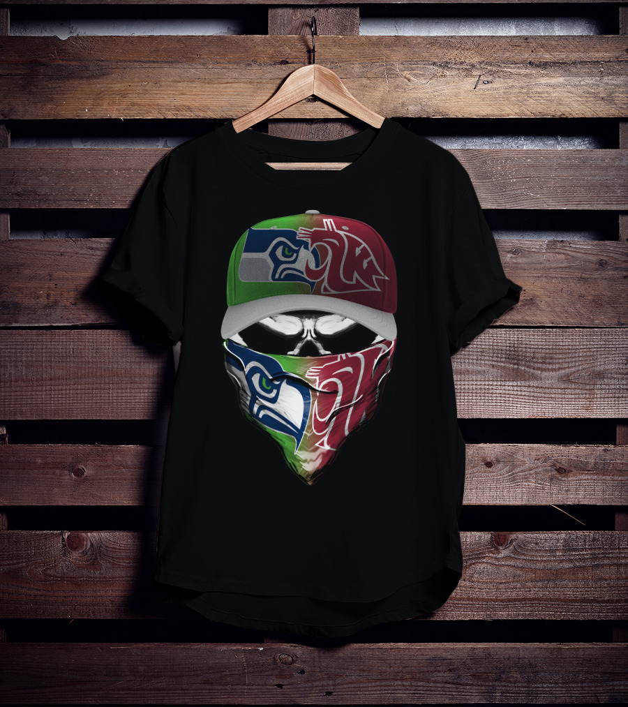 Seattle Seahawks Washington State Cougars Split Mask Hat T-Shirt