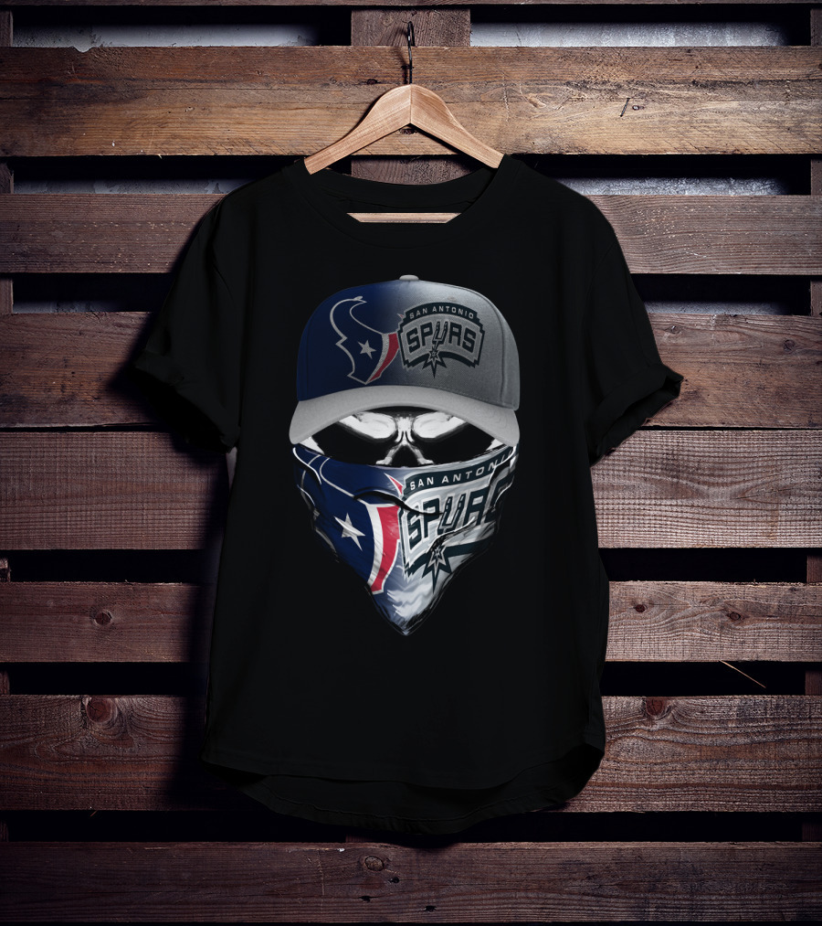 San Antonio Spurs And Houston Texans Skull Mask Combo T-Shirt