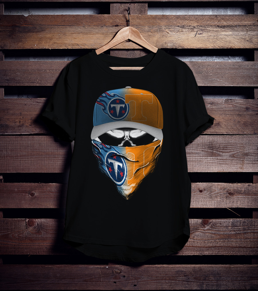 Tennessee Titans Vols Half And Half Face Covering Hat T-Shirt
