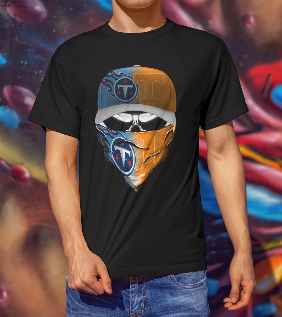 Tennessee Titans Vols Half And Half Face Covering Hat T-Shirt