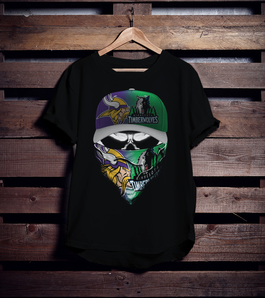 Minnesota Vikings Timberwolves Crossover Skull Mask Skum 134 T-Shirt