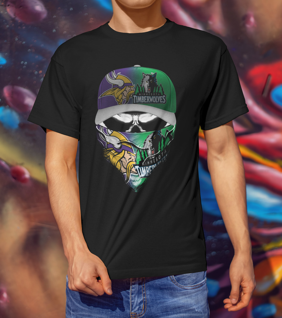Minnesota Vikings Timberwolves Crossover Skull Mask Skum 134 T-Shirt