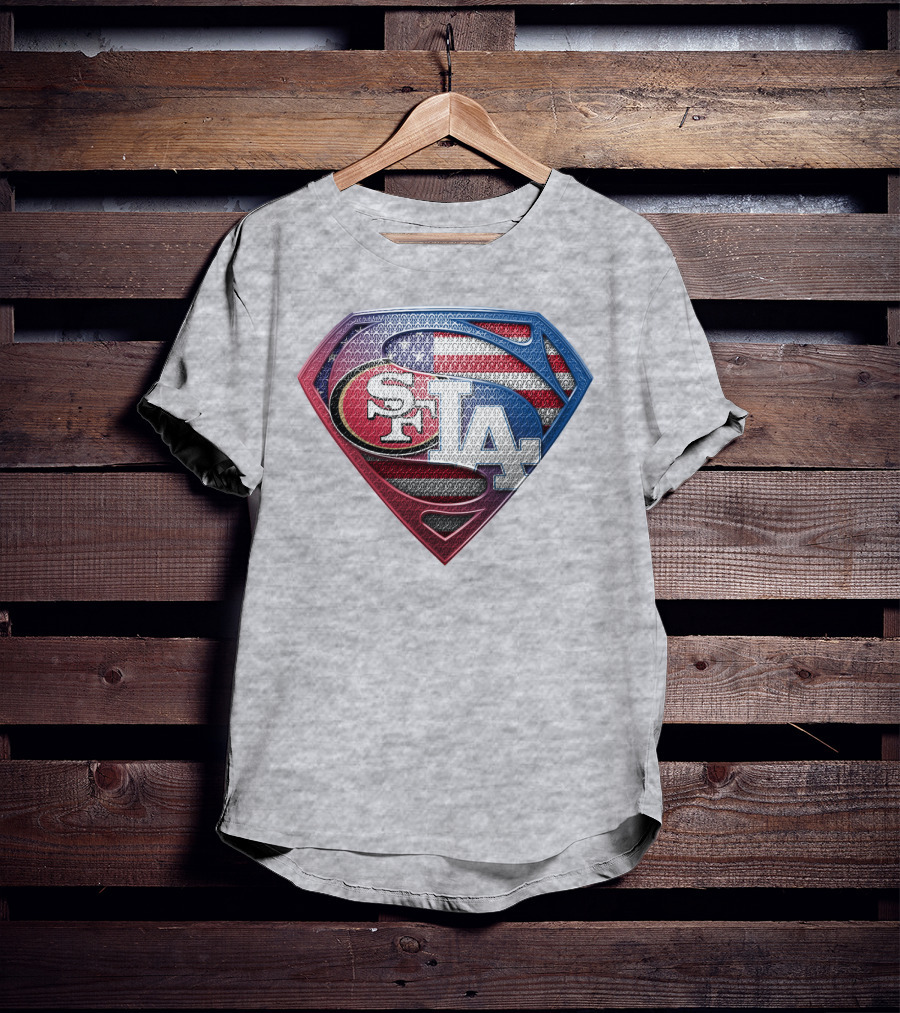 Sf La Superman Shield American Flag Hintergrund T-Shirt