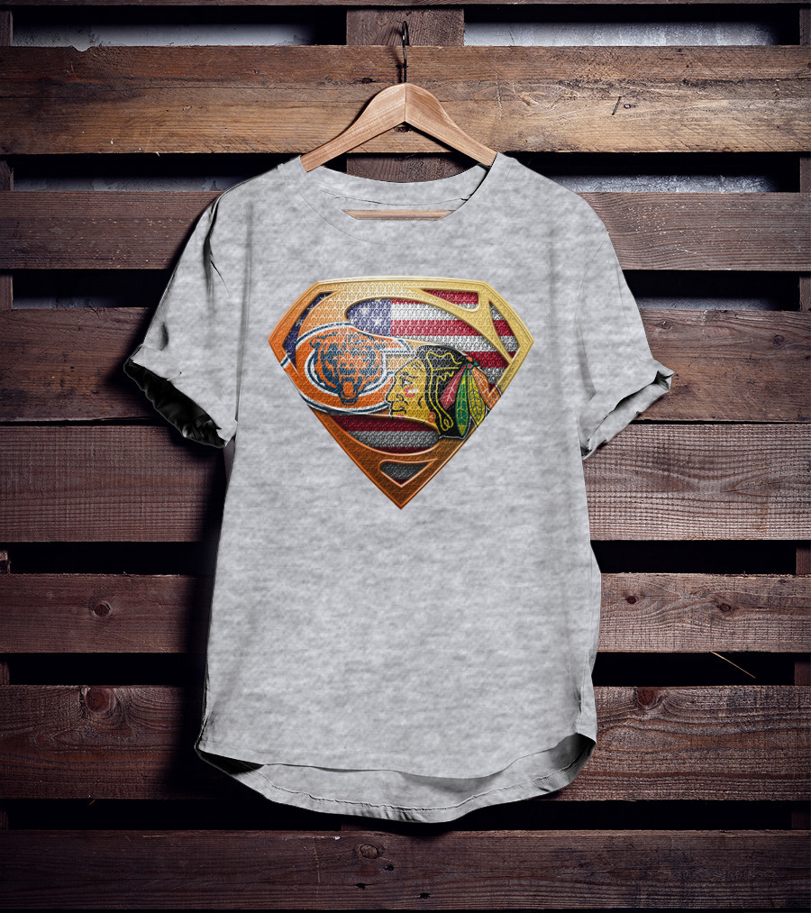 Chicago Bears Blackhawks American Flag Superman T-Shirt