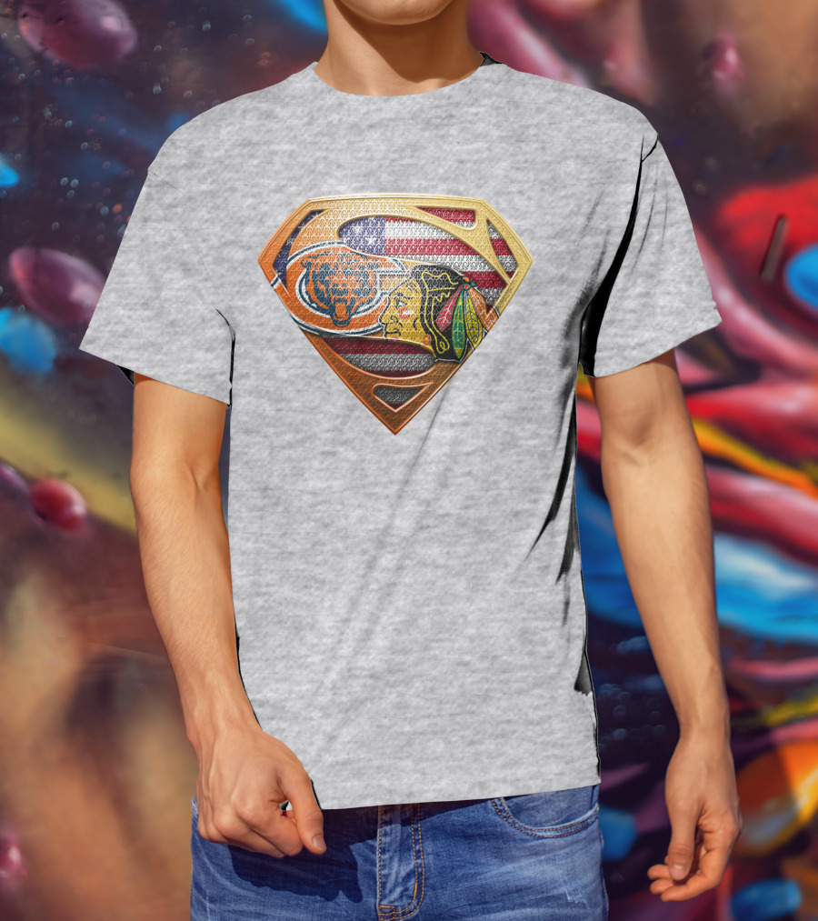 Chicago Bears Blackhawks American Flag Superman T-Shirt