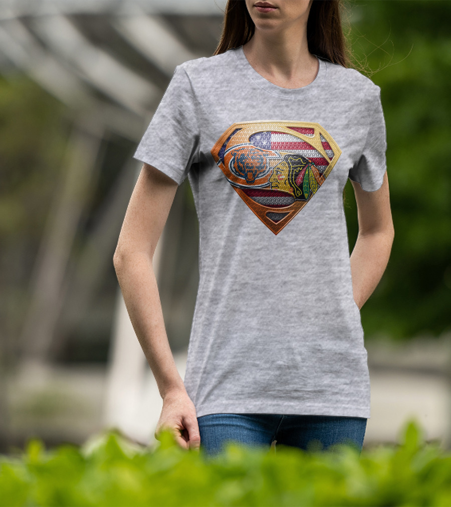 Chicago Bears Blackhawks American Flag Superman T-Shirt