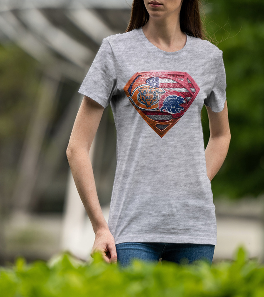 Superman Shield Chicago Bears American Flag Crest T-Shirt