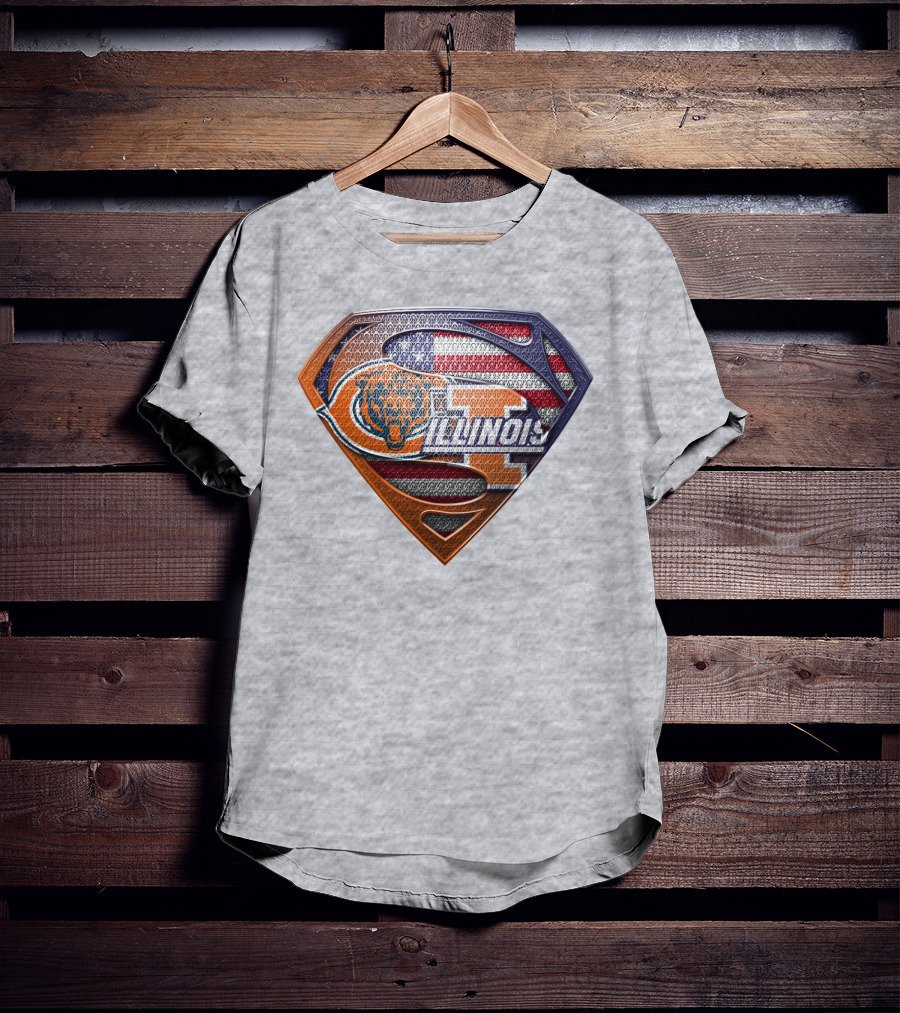 Superman Logo Bears Illinois American Flag T-Shirt