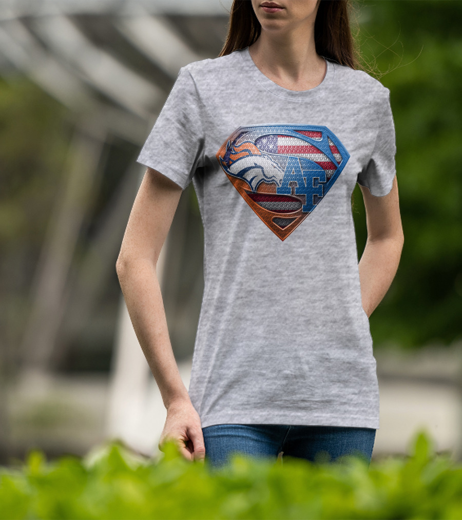 Air Force Falcons Denver Broncos American Flag Shield T-Shirt