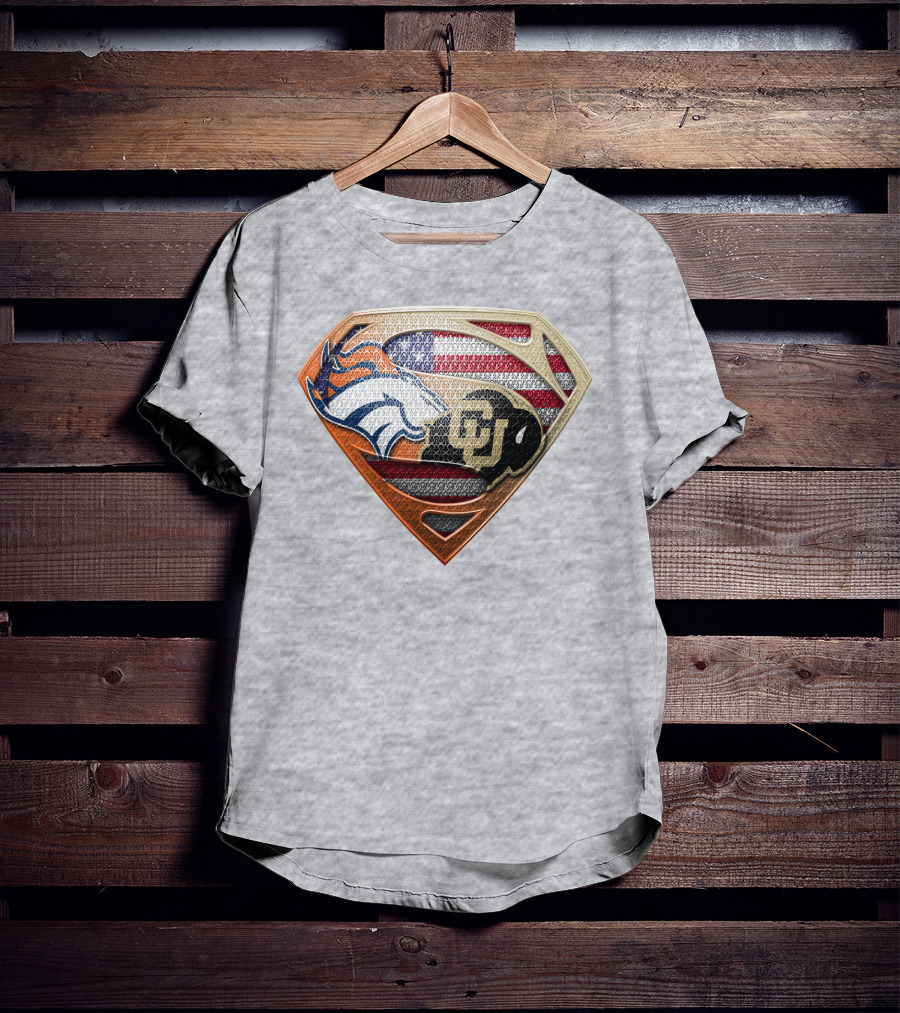 Denver Broncos Colorado Buffaloes American Flag Superman Logo Mashup T-Shirt