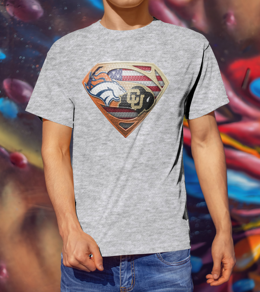 Denver Broncos Colorado Buffaloes American Flag Superman Logo Mashup T-Shirt