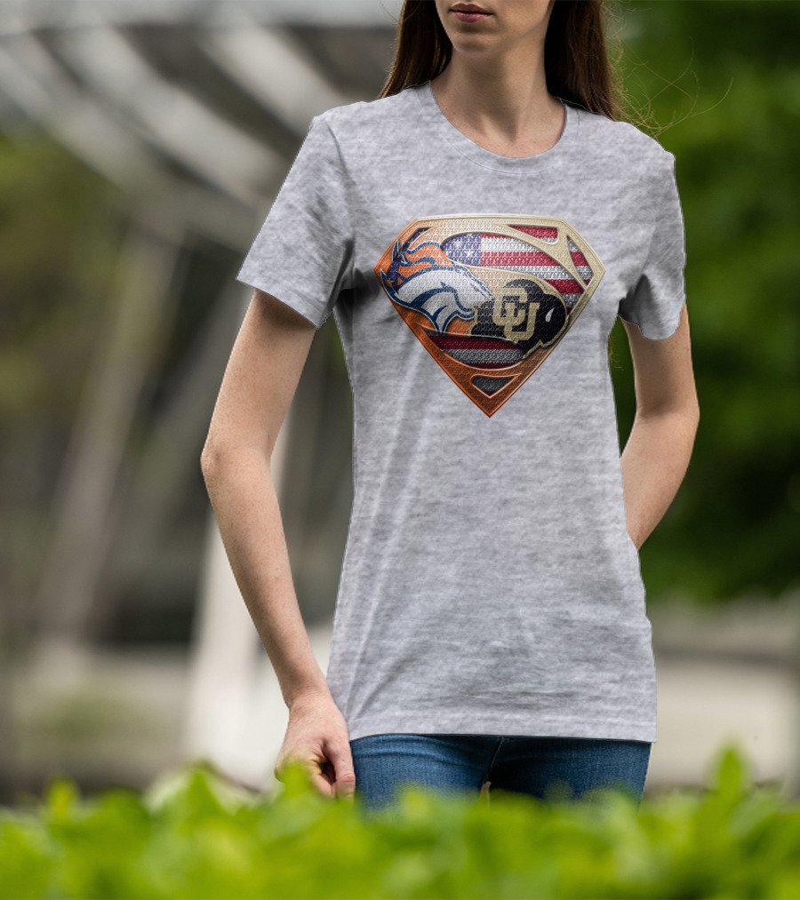 Denver Broncos Colorado Buffaloes American Flag Superman Logo Mashup T-Shirt