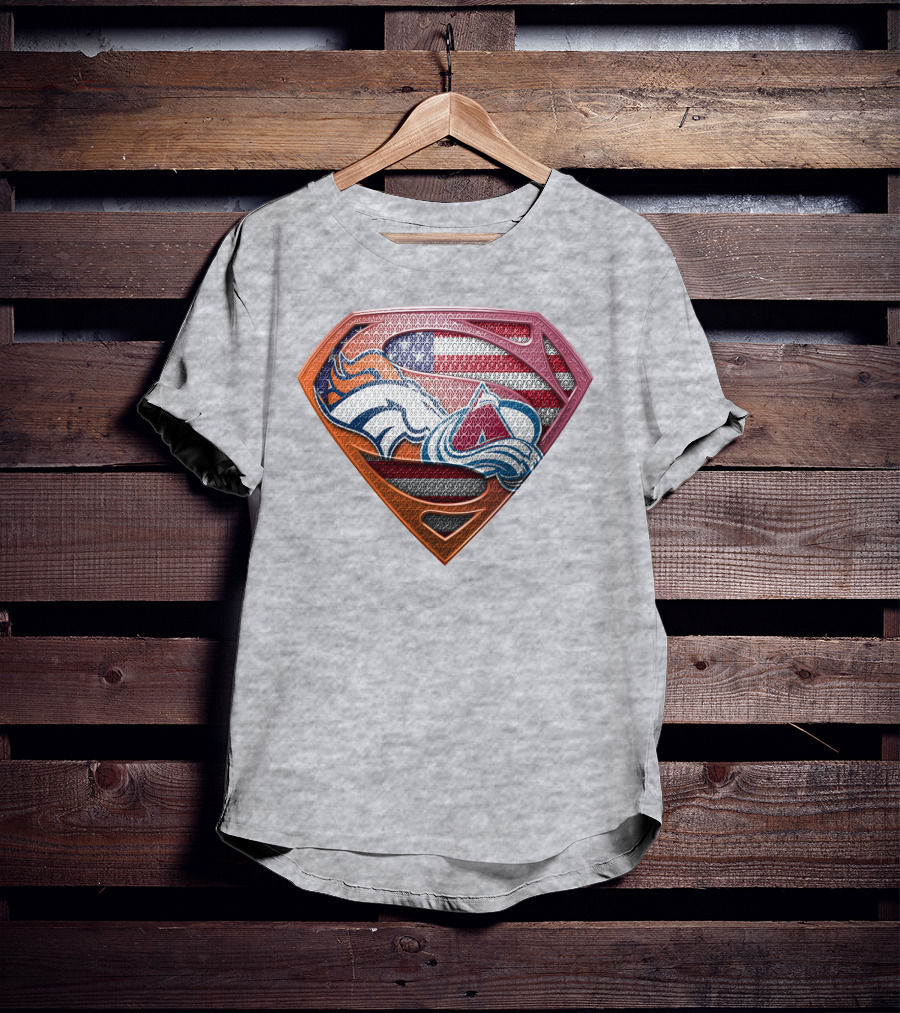 Broncos Avalanche Usa Flag Superman Shield T-Shirt