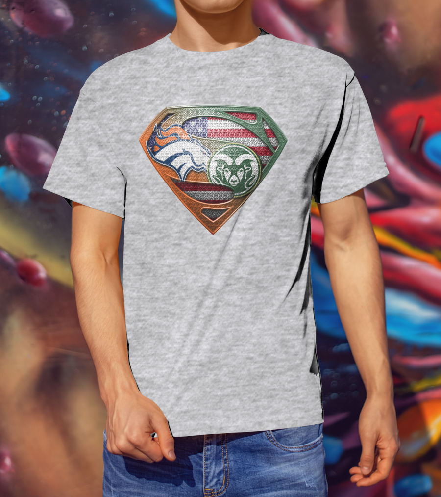 Broncos Rams Superman Shield American Flag T-Shirt