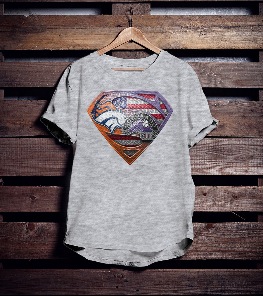 Denver Broncos Colorado Rockies American Flag Superman Logo Fusion T-Shirt