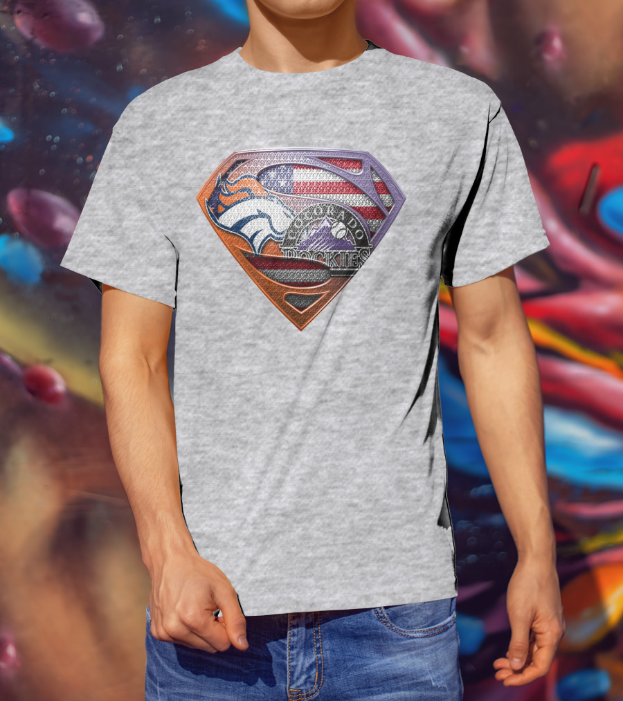 Denver Broncos Colorado Rockies American Flag Superman Logo Fusion T-Shirt